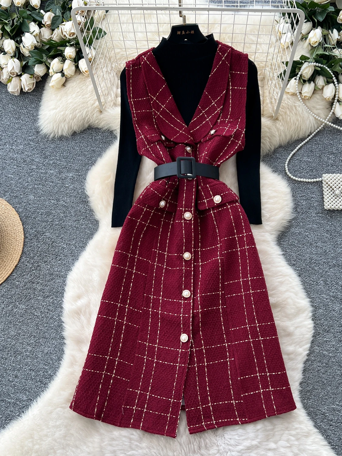 High-End Plaid Woolen Dr And Long Sve Knitted Sweater Set Women's Autumn Faion Outfit No Sve High Collar Midi Dr
High-End Plaid Woolen Dr And Long Sve Knitted Sweater Set Women's Autumn Faion Outfit No Sve High Collar Midi Dr