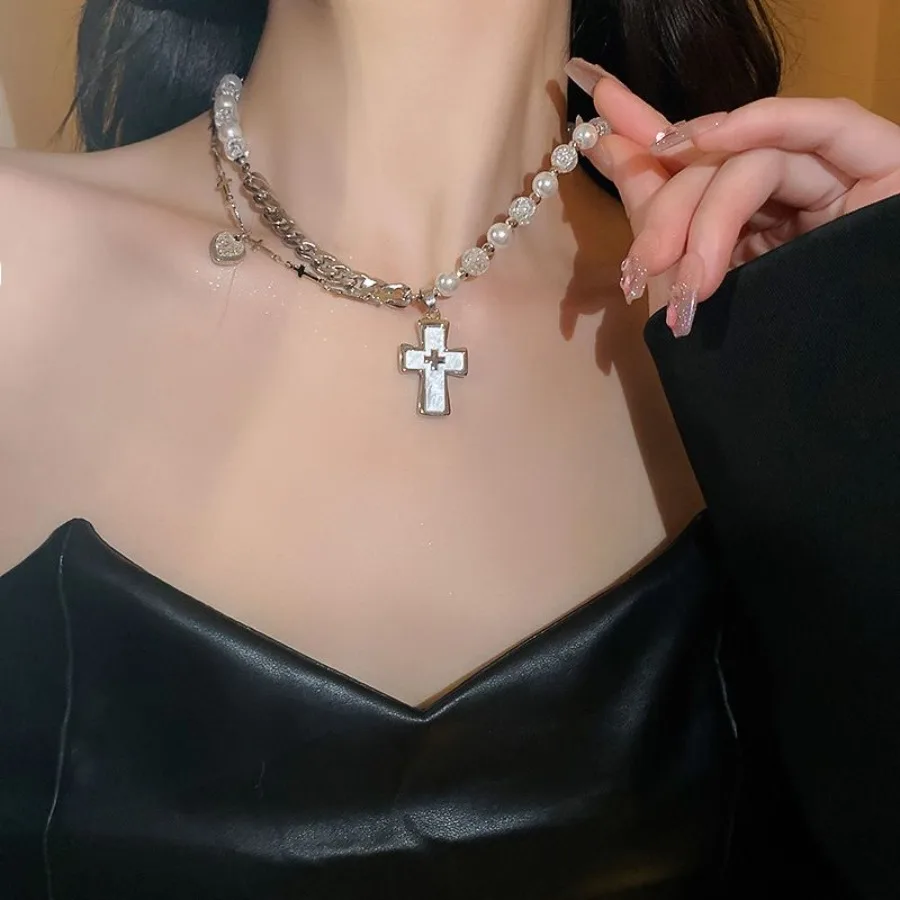 Titanium Steel Cross Love Pendant With Faux Pearl Chain Necklace Christmas Gifts Sweater Chain For Women Girls With Gift Box
Titanium Steel Cross Love Pendant With Faux Pearl Chain Necklace Christmas Gifts Sweater Chain For Women Girls With Gift Box