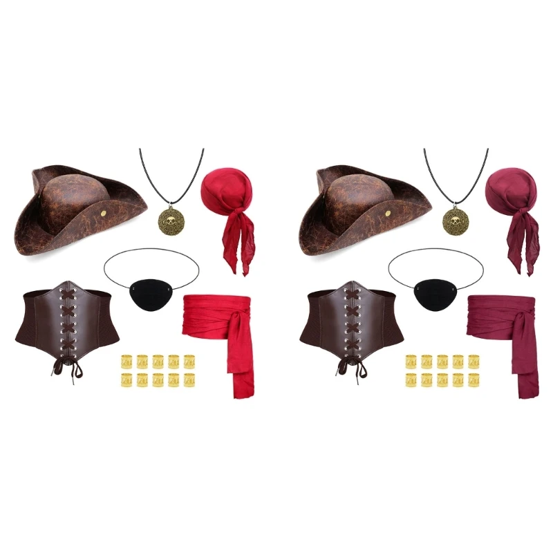 Pirate Costume with Pirate Head Scarf,Necklace Eye Patches Belt Accessories 6XDA
Pirate Costume with Pirate Head Scarf,Necklace Eye Patches Belt Accessories 6XDA