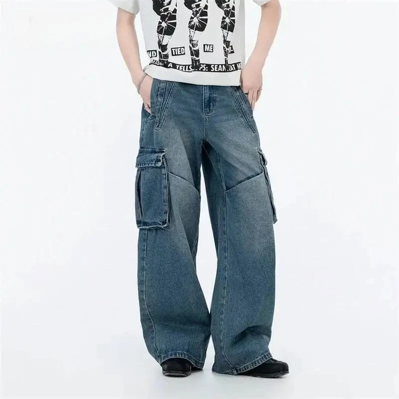 Workwear Men's Cargo Jeans Light Wash Multi Pocket Wide Leg Baggy Casual Streetwear Denim Long Pants
Workwear Men's Cargo Jeans Light Wash Multi Pocket Wide Leg Baggy Casual Streetwear Denim Long Pants