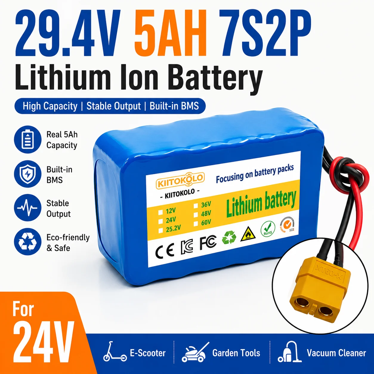 29.4V 5Ah 7S2P Lithium Ion Battery | Replacement 24V Battery for Electric Scooter Leaf Blower Hedge Grass Trimmer Cordless Vacuu
29.4V 5Ah 7S2P Lithium Ion Battery | Replacement 24V Battery for Electric Scooter Leaf Blower Hedge Grass Trimmer Cordless Vacuu