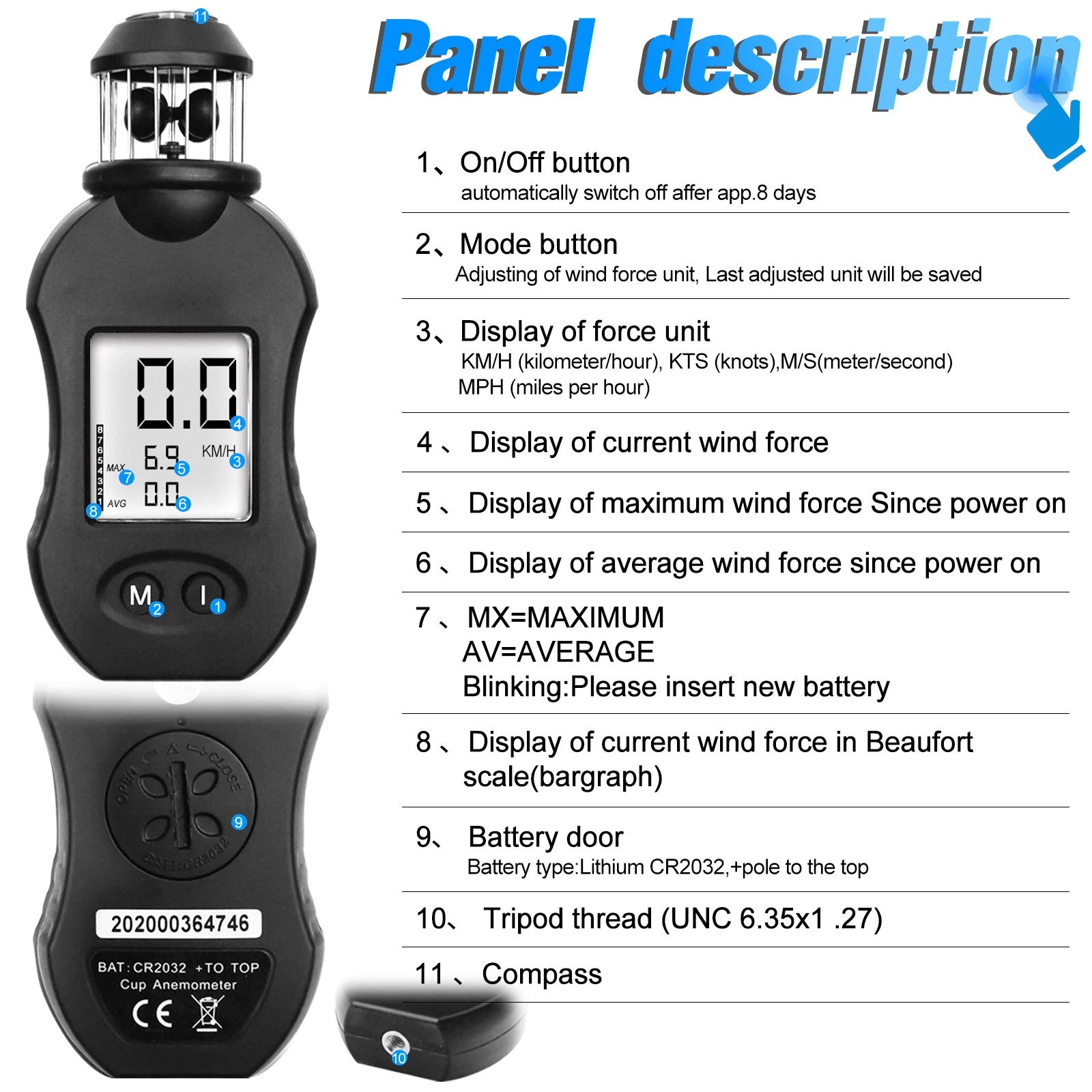 Handheld Anemometer Digital Wind Speed Meter 4 Units KM/H KTS M/S MPH Display Current Avg Max for Sailing Drone Outdoor Home