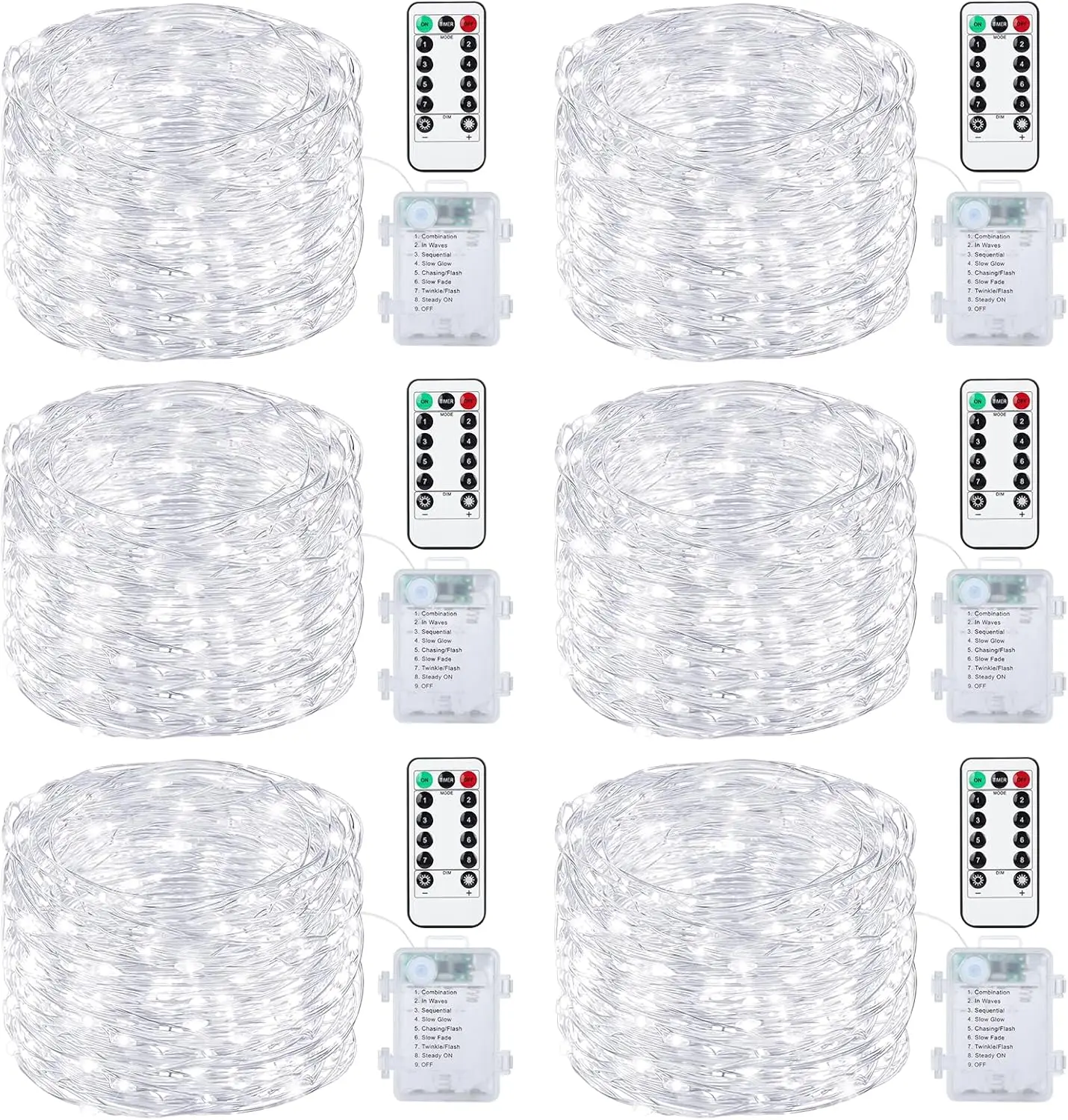 6 Pack 33FT Fairy Lights Battery Operated with Remote and Timer, Dimmable 8 Modes for Indoor Outdoor Decor Cool White
6 Pack 33FT Fairy Lights Battery Operated with Remote and Timer, Dimmable 8 Modes for Indoor Outdoor Decor Cool White
