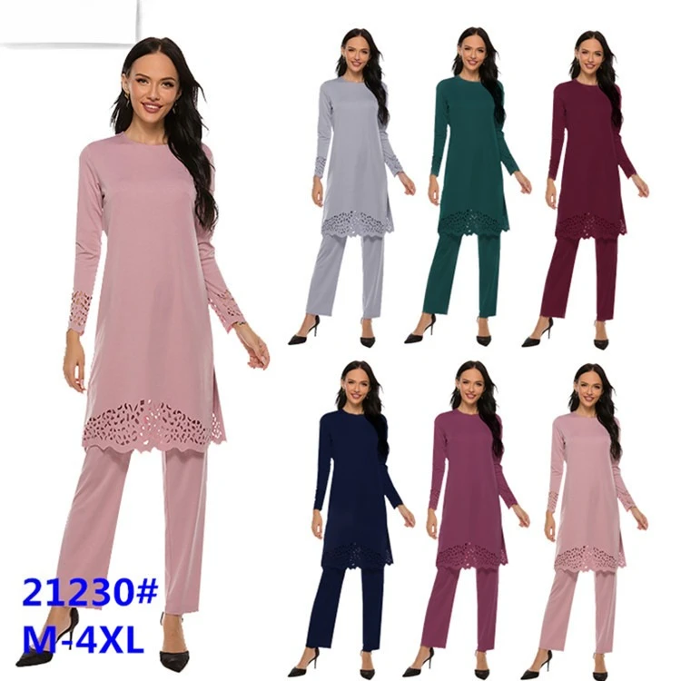 3XL Plus Size 2 Pcs Women Muslim Sets Fashion Hollow Out Long Sleeve Top +Pants Two Pieces Suit Women Islamic Clothing Set
3XL Plus Size 2 Pcs Women Muslim Sets Fashion Hollow Out Long Sleeve Top +Pants Two Pieces Suit Women Islamic Clothing Set