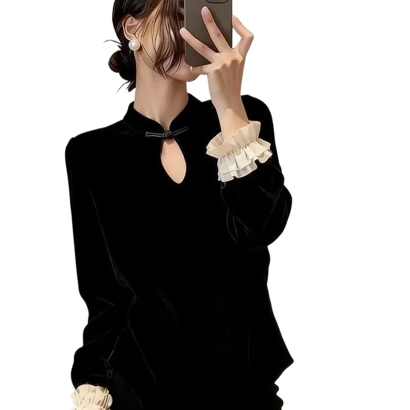 New Chinese Peach Pink Velvet Shirt, Autumn Winter Inner and Outer Bottoming Shirt, National Style Improved Hanfu Button-up Top
New Chinese Peach Pink Velvet Shirt, Autumn Winter Inner and Outer Bottoming Shirt, National Style Improved Hanfu Button-up Top