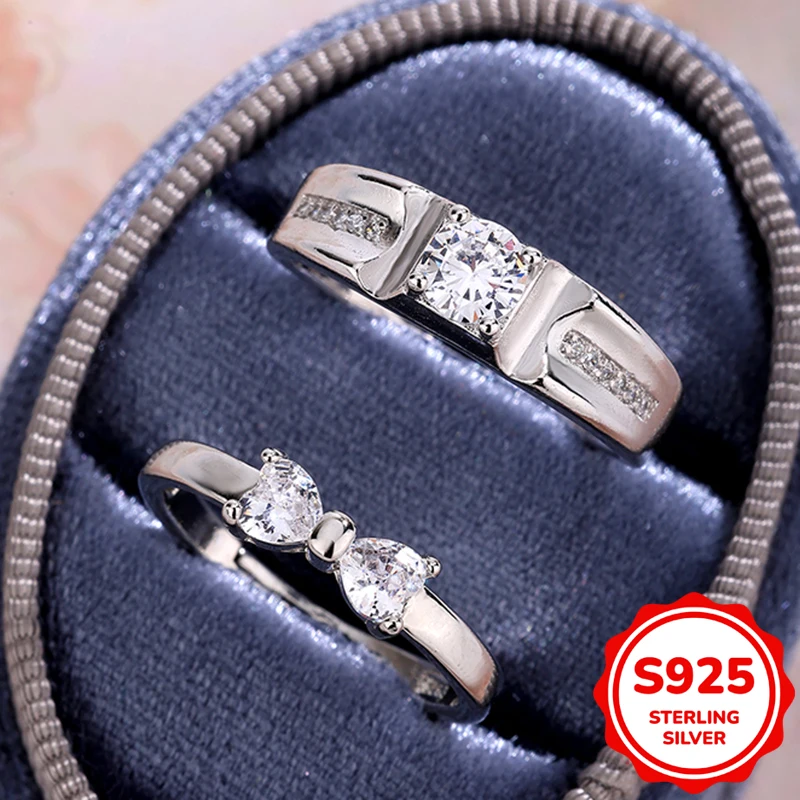 Classic genuine S925 sterling silver four-claw round bow crystal diamond couple ring women's men's open engagement gift jewelry
Classic genuine S925 sterling silver four-claw round bow crystal diamond couple ring women's men's open engagement gift jewelry