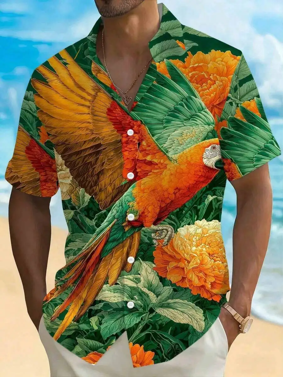Mens Hawaiian Shirt With Flying Parrot And Tropical Flowers 3D Print Casual Short Sleeve Beach Shirt
Mens Hawaiian Shirt With Flying Parrot And Tropical Flowers 3D Print Casual Short Sleeve Beach Shirt