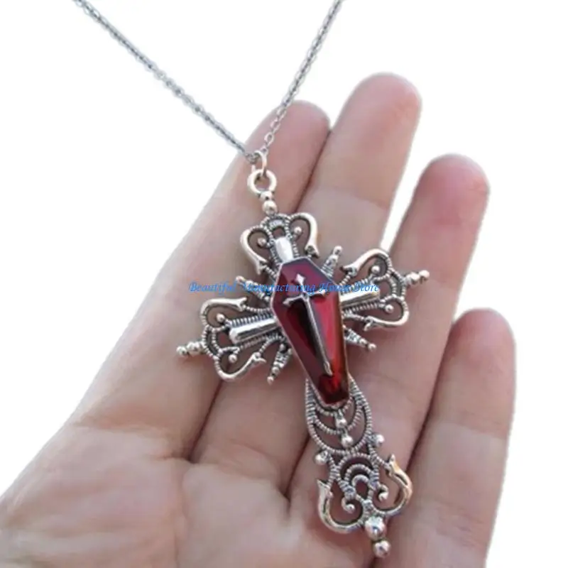 E56A Elegant Necklace with Crimson Pendant Gothic Dark Clavicle Chain Ornament
E56A Elegant Necklace with Crimson Pendant Gothic Dark Clavicle Chain Ornament