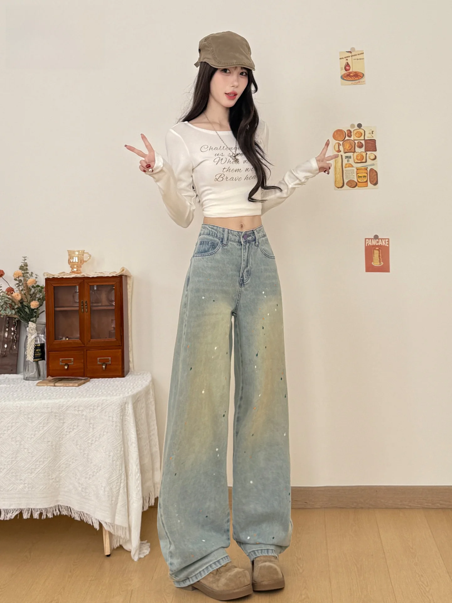 Retro High Waist Wide Leg Denim Jeans Women's Loose Washed Straight Cut Floor-Length Pants Casual American Style Spring 2026
Retro High Waist Wide Leg Denim Jeans Women's Loose Washed Straight Cut Floor-Length Pants Casual American Style Spring 2026