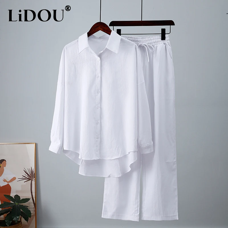 Spring Autumn New Loose Casual Folds Short Wide Leg Pants Set Ladies Long Sleeve Blouse Trousers Oversized Suit Women's Clothing
Spring Autumn New Loose Casual Folds Short Wide Leg Pants Set Ladies Long Sleeve Blouse Trousers Oversized Suit Women's Clothing