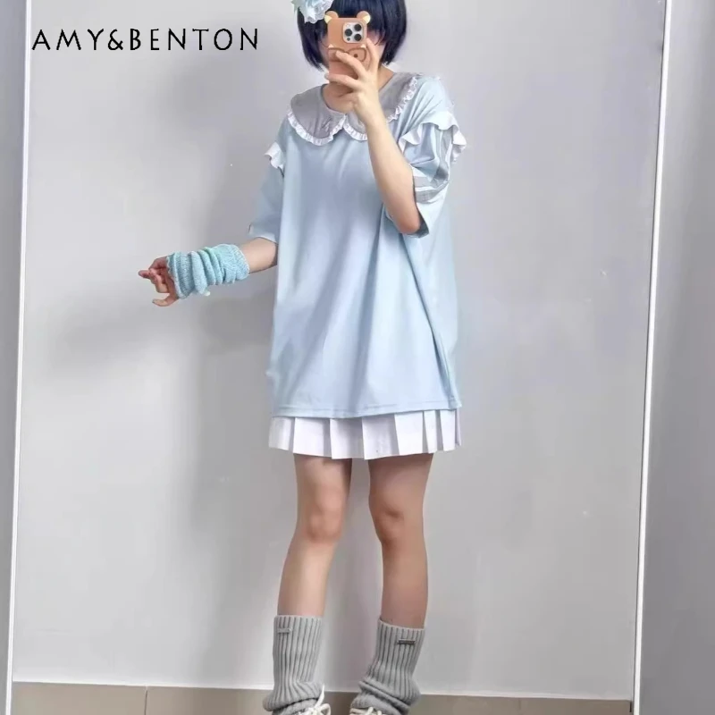 Japanese 2025 Summer New Sweet Cute Ruffled Collar Long Women's T-Shirt Subculture Design Style Age-Reducing Y2K T-Shirts Ladies
Japanese 2025 Summer New Sweet Cute Ruffled Collar Long Women's T-Shirt Subculture Design Style Age-Reducing Y2K T-Shirts Ladies