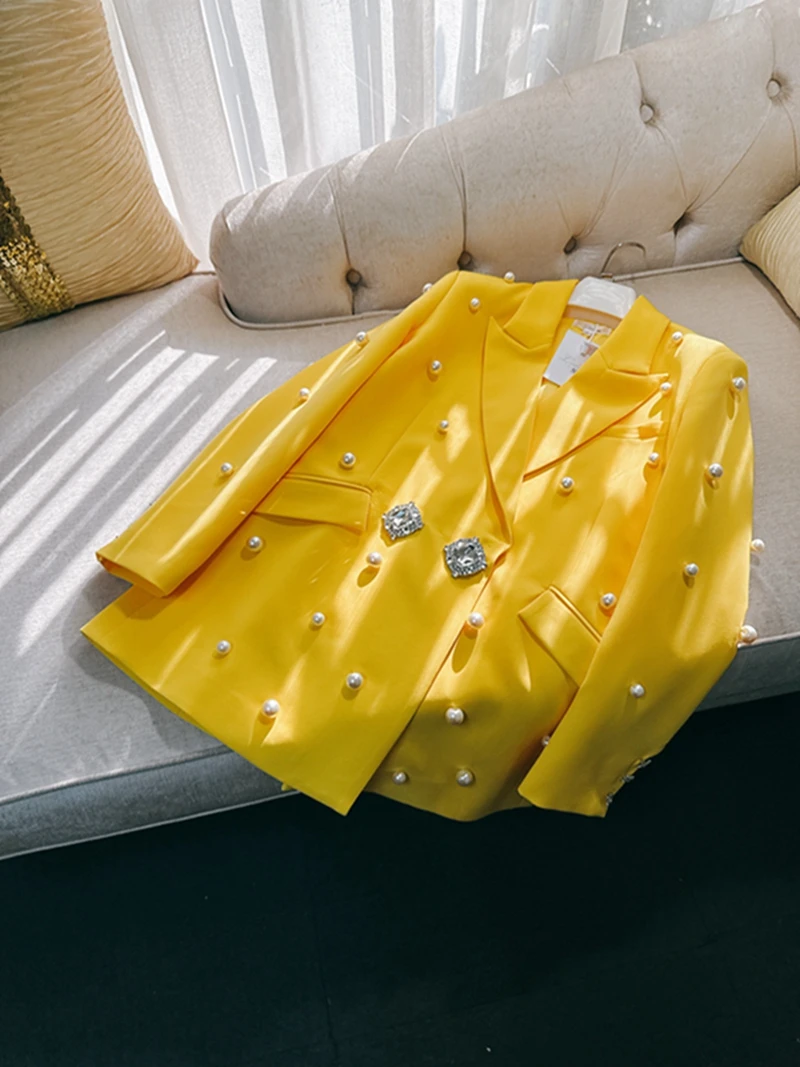 High-End Yellow Pearl Button Suit Jaet Faionable Commute Sle Slimming Women's ort Outerwear Polyester Fiber
High-End Yellow Pearl Button Suit Jaet Faionable Commute Sle Slimming Women's ort Outerwear Polyester Fiber