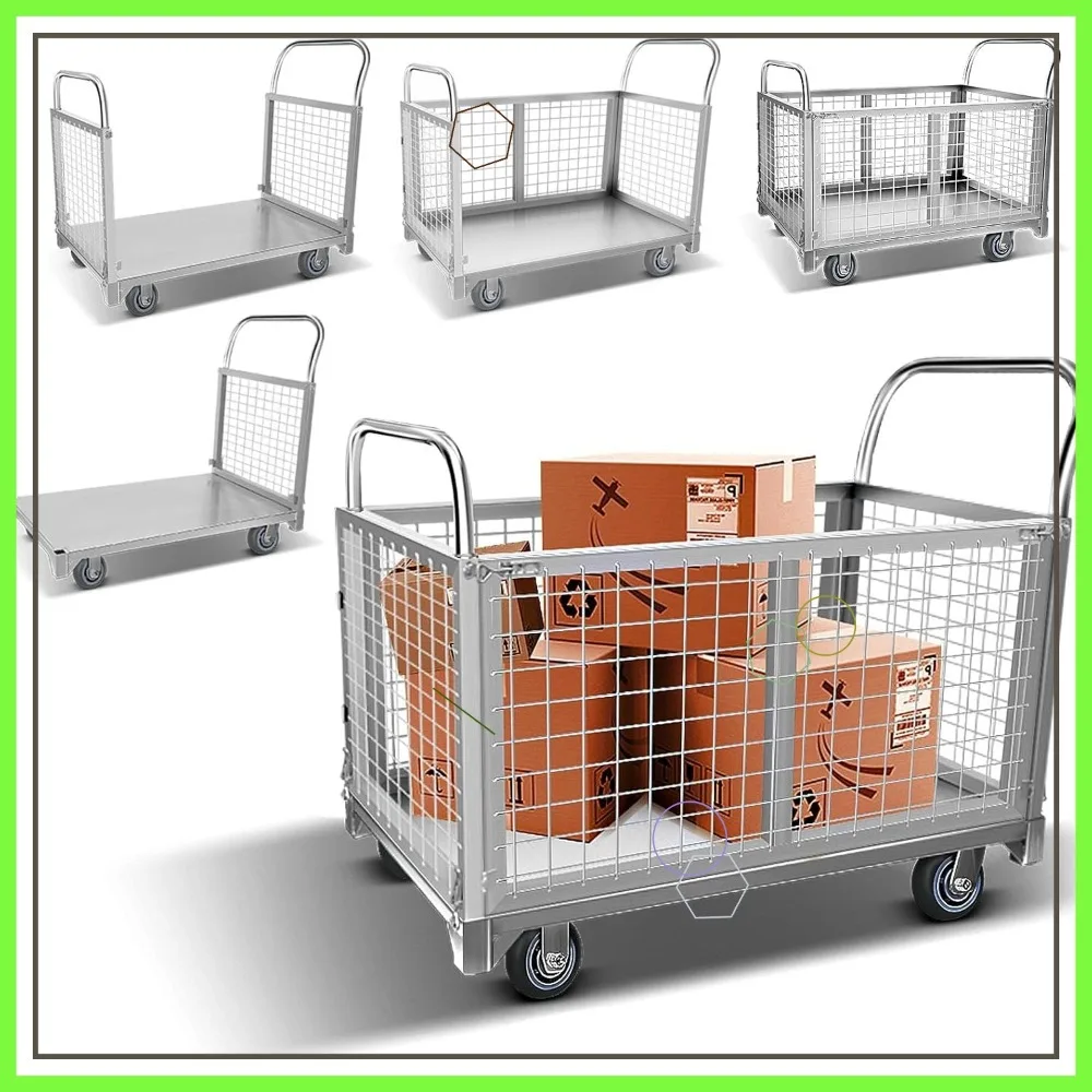 3000 LBS Heavy Duty 6-in-1 Foldable Platform Truck Cart with Cage, Silent Wheels for Moving, Warehouse, Commercial Use
3000 LBS Heavy Duty 6-in-1 Foldable Platform Truck Cart with Cage, Silent Wheels for Moving, Warehouse, Commercial Use