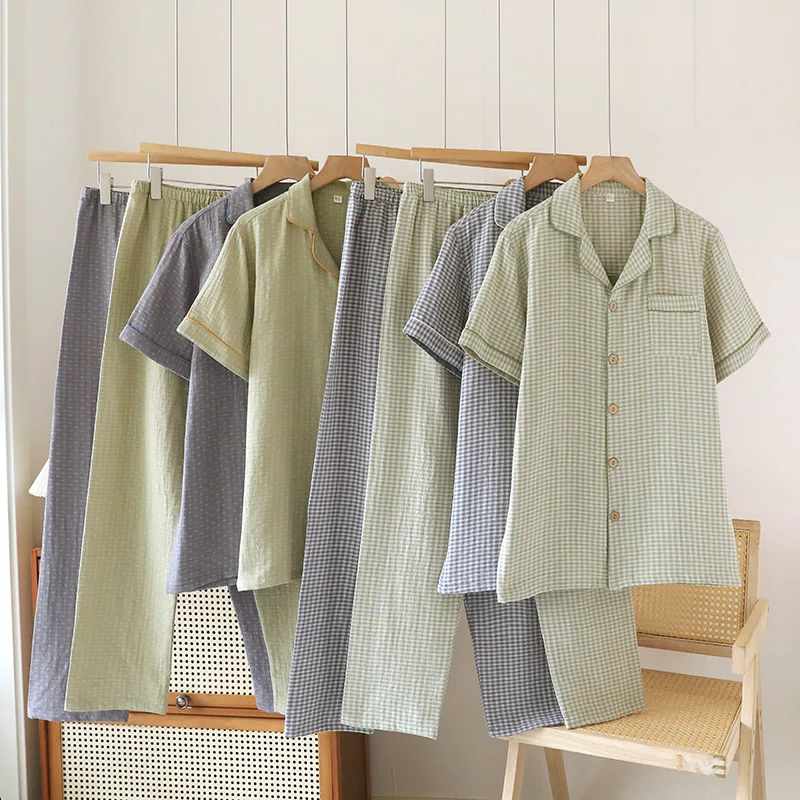 Men's Spring and Summer Thin Cotton Short-Sleeve Long Pants Homewear Small Plaid Design Breathable and Comfortable Pajamas
Men's Spring and Summer Thin Cotton Short-Sleeve Long Pants Homewear Small Plaid Design Breathable and Comfortable Pajamas