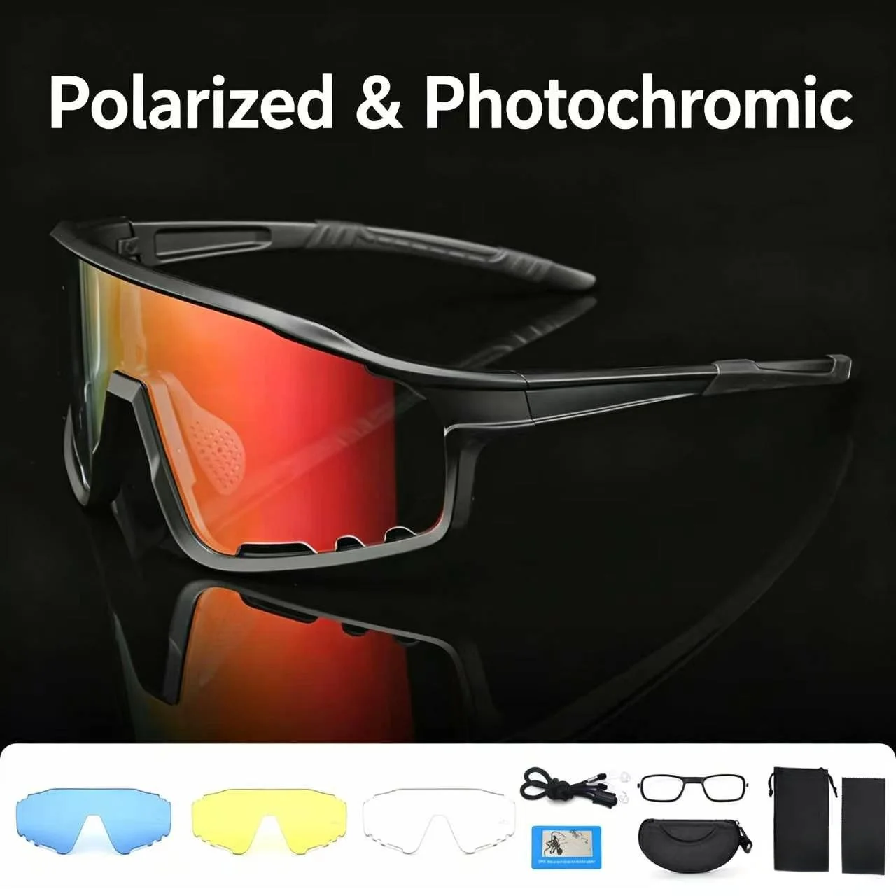 Unisex 3-Lens Polarized Photochromic Cycling Sunglasses Windproof Full Frame Sports Glasses for Day & Night Outdoor Use
Unisex 3-Lens Polarized Photochromic Cycling Sunglasses Windproof Full Frame Sports Glasses for Day & Night Outdoor Use