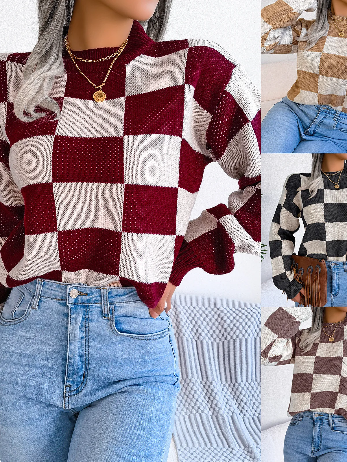 Women's Loose Knitted Long Sve round Ne irt Color Blo Plaid Pattern Comfortable Fit Autumn Faion Ladies' Sweater
Women's Loose Knitted Long Sve round Ne irt Color Blo Plaid Pattern Comfortable Fit Autumn Faion Ladies' Sweater