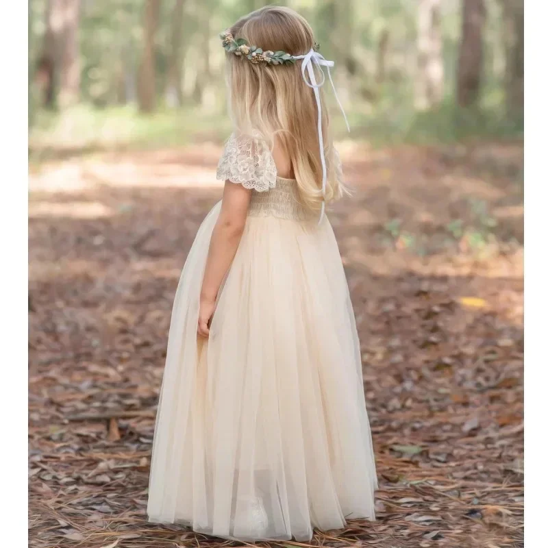 Customized Champagne Flower Girl Dress For Wedding Lace Tulle Square Collar Little Girl First Communion Elegant Birthday Gown
Customized Champagne Flower Girl Dress For Wedding Lace Tulle Square Collar Little Girl First Communion Elegant Birthday Gown
