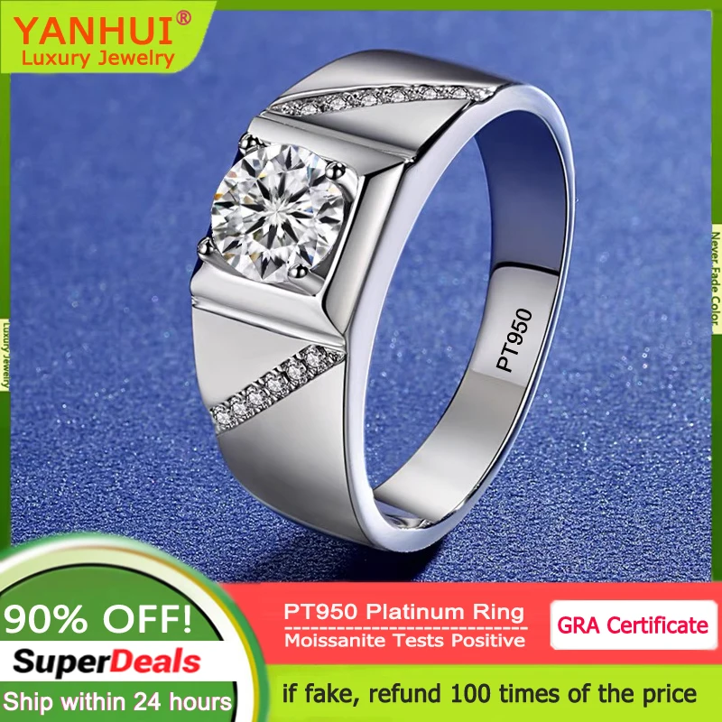Men's Luxury PT950 Platinum Rings Gorgeous 2 Carat D Color Moissanite Diamond Wedding Rings for Men Gift Jewelry
Men's Luxury PT950 Platinum Rings Gorgeous 2 Carat D Color Moissanite Diamond Wedding Rings for Men Gift Jewelry
