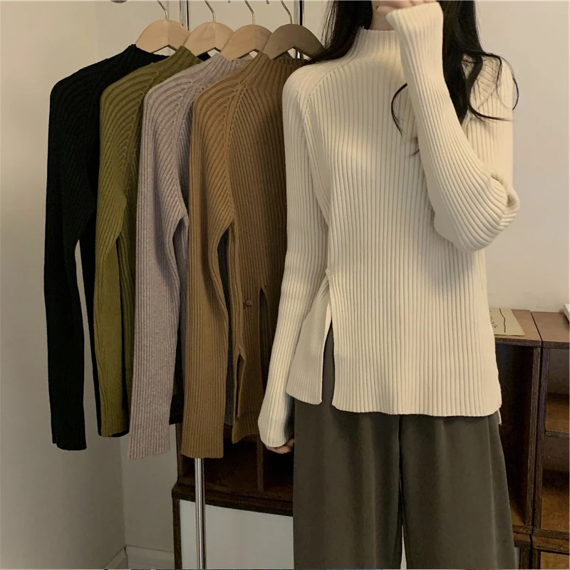 Autumn/Winter Half High Neck Pullover Sweater Women's Loose Bottom Split Button Knitted Long Sleeve Solid Color Top
Autumn/Winter Half High Neck Pullover Sweater Women's Loose Bottom Split Button Knitted Long Sleeve Solid Color Top
