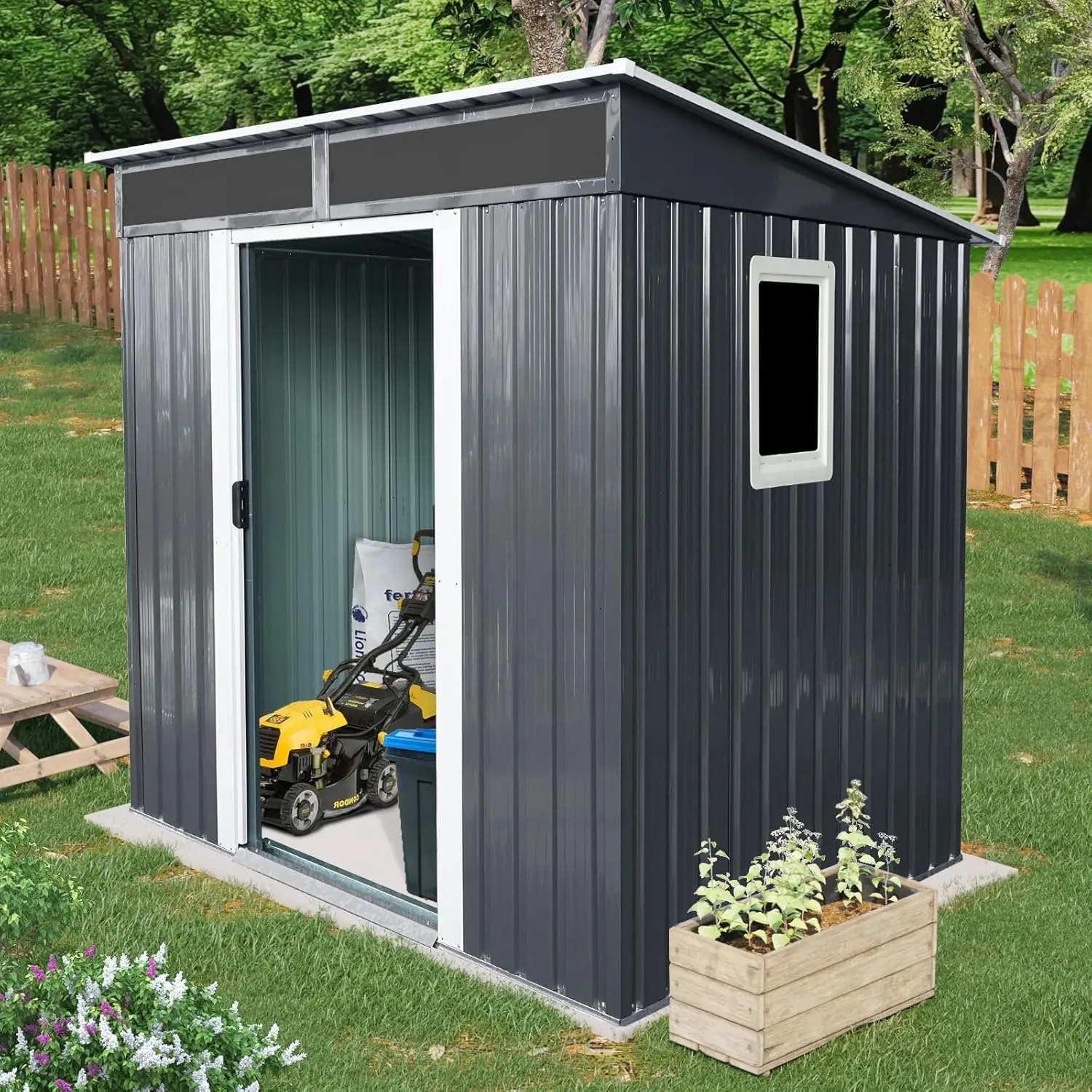 6x5ft Metal Shed Galvanized Steel Floor Window Lockable Sliding Door Vent Waterproof Garden, Custom
6x5ft Metal Shed Galvanized Steel Floor Window Lockable Sliding Door Vent Waterproof Garden, Custom