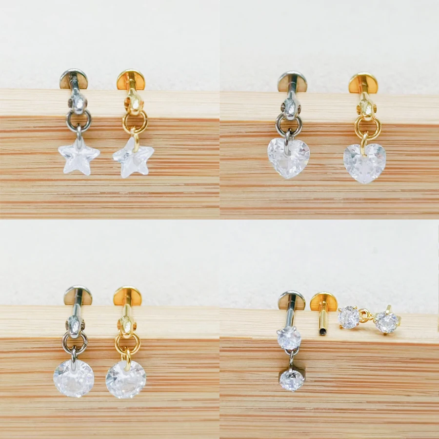1PC G23 Titanium Star Heart CZ Dangle Cartilage Earrings Stud 16G Internally Threaded Zircon Helix Ear Tragus Piercing Jewelry
1PC G23 Titanium Star Heart CZ Dangle Cartilage Earrings Stud 16G Internally Threaded Zircon Helix Ear Tragus Piercing Jewelry