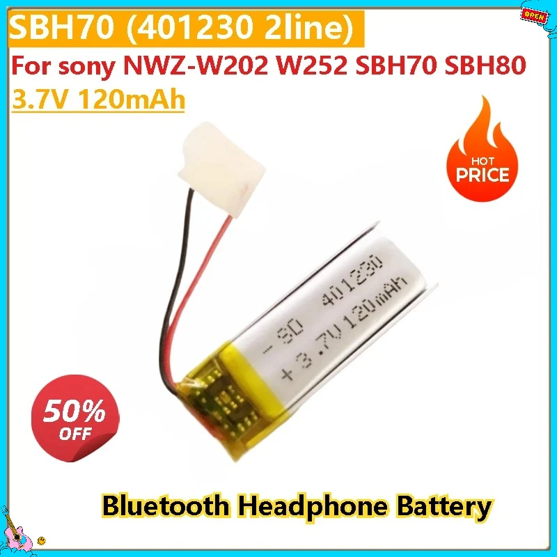 SBH70 (401230 2line) 3.7V 120mAh Battery for Sony NWZ-W202 W252 SBH70 SBH80 Bluetooth Headphone High Quality 
SBH70 (401230 2line) 3.7V 120mAh Battery for Sony NWZ-W202 W252 SBH70 SBH80 Bluetooth Headphone High Quality