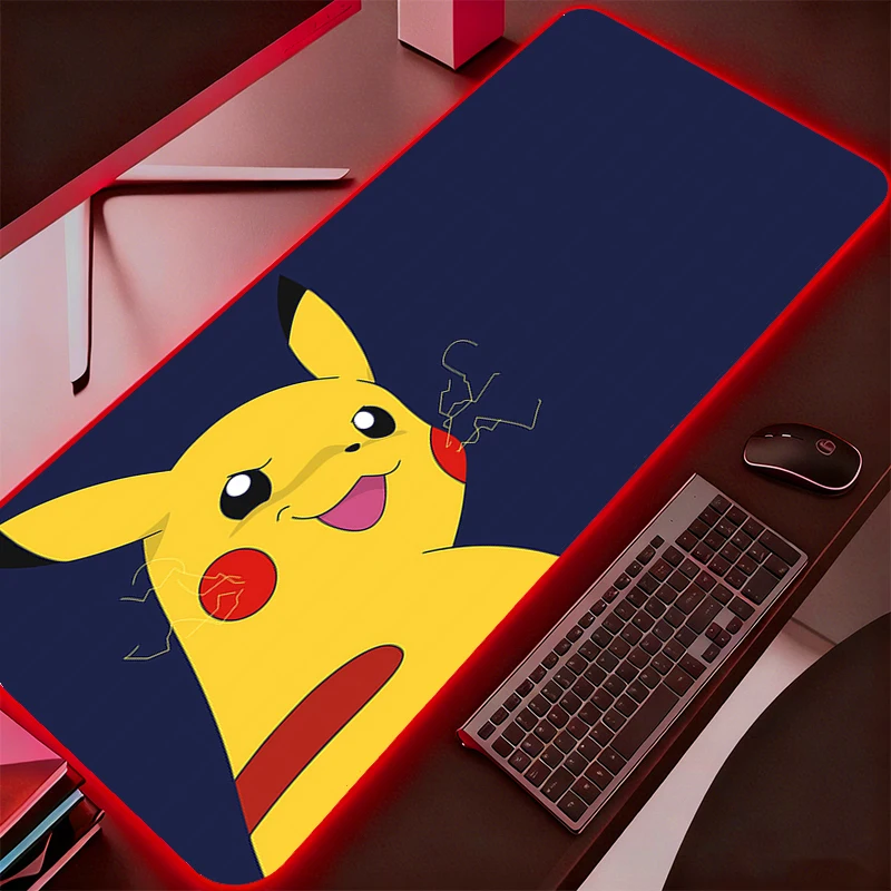LED Mouse Pad Pokemon Pikachu Gaming Backlight Accessories New RGB Mousepad Gamer PC Completo Computer Keyboard Desk Mat