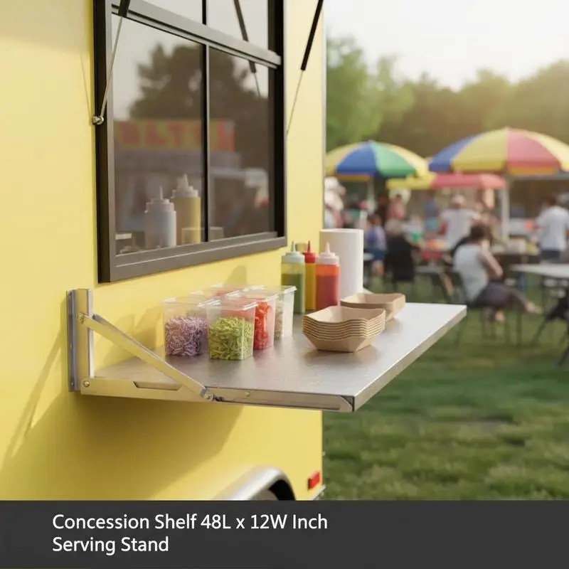 Food Service Ledge 48x12 Inch For Concession Trailer, Serving Window, Food Truck, Folding Bracket Wall Mount Metallic Silver Finish
Food Service Ledge 48x12 Inch For Concession Trailer, Serving Window, Food Truck, Folding Bracket Wall Mount Metallic Silver Finish