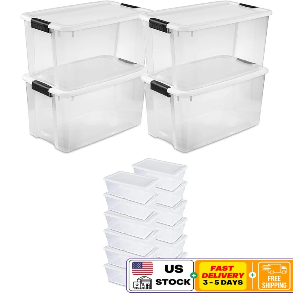 70 Quart Stackable Plastic Storage Bins Latching Lid 4 Pack 6 Quart Container Boxes Home Organization Clear Totes Durable
70 Quart Stackable Plastic Storage Bins Latching Lid 4 Pack 6 Quart Container Boxes Home Organization Clear Totes Durable