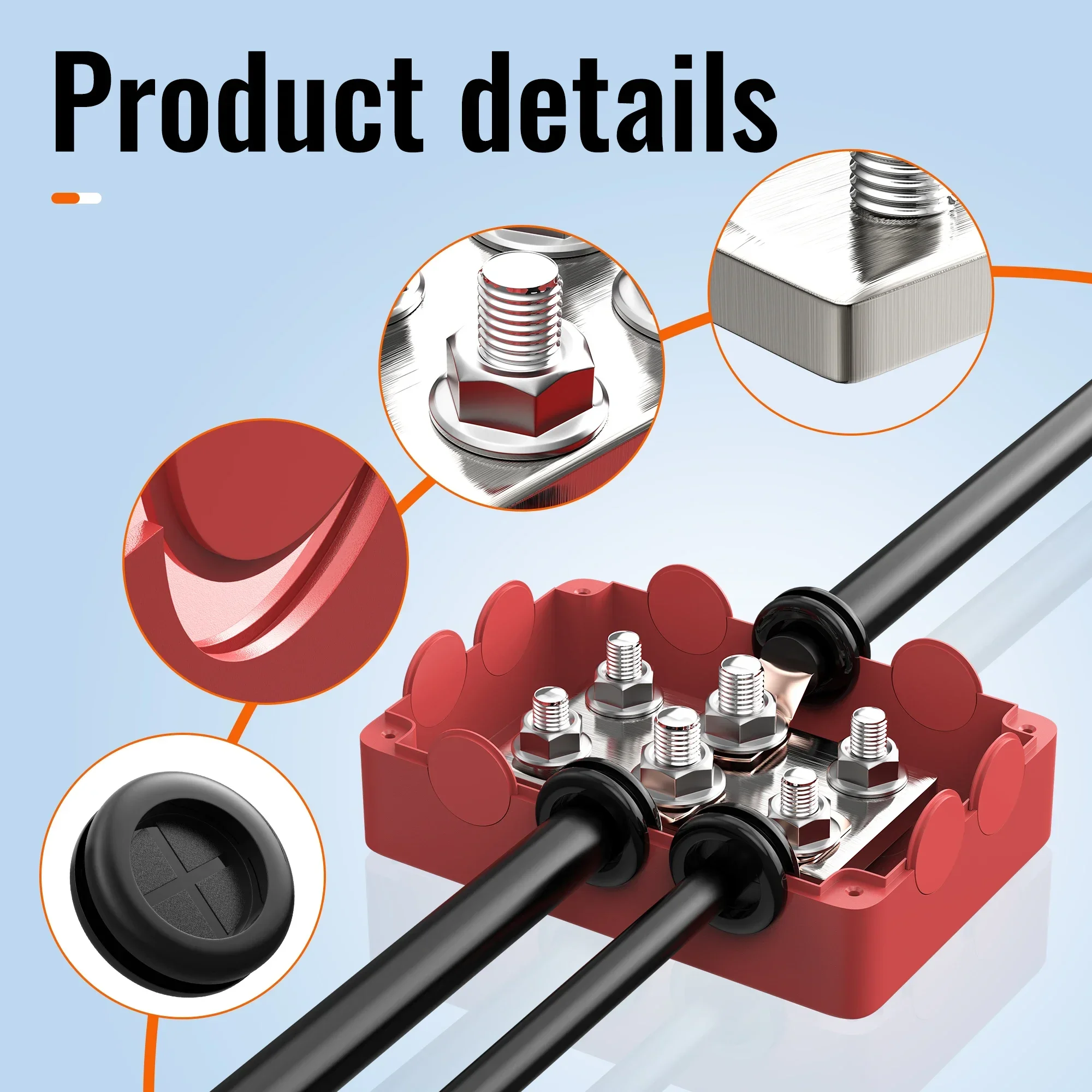 New New Design Waterproof Bus Bar 500A 48VDC Heavy Duty Power Distribution Terminal Block 2X3/8''(M10)+4X5/16''(M8) Studs with C
New New Design Waterproof Bus Bar 500A 48VDC Heavy Duty Power Distribution Terminal Block 2X3/8''(M10)+4X5/16''(M8) Studs with C