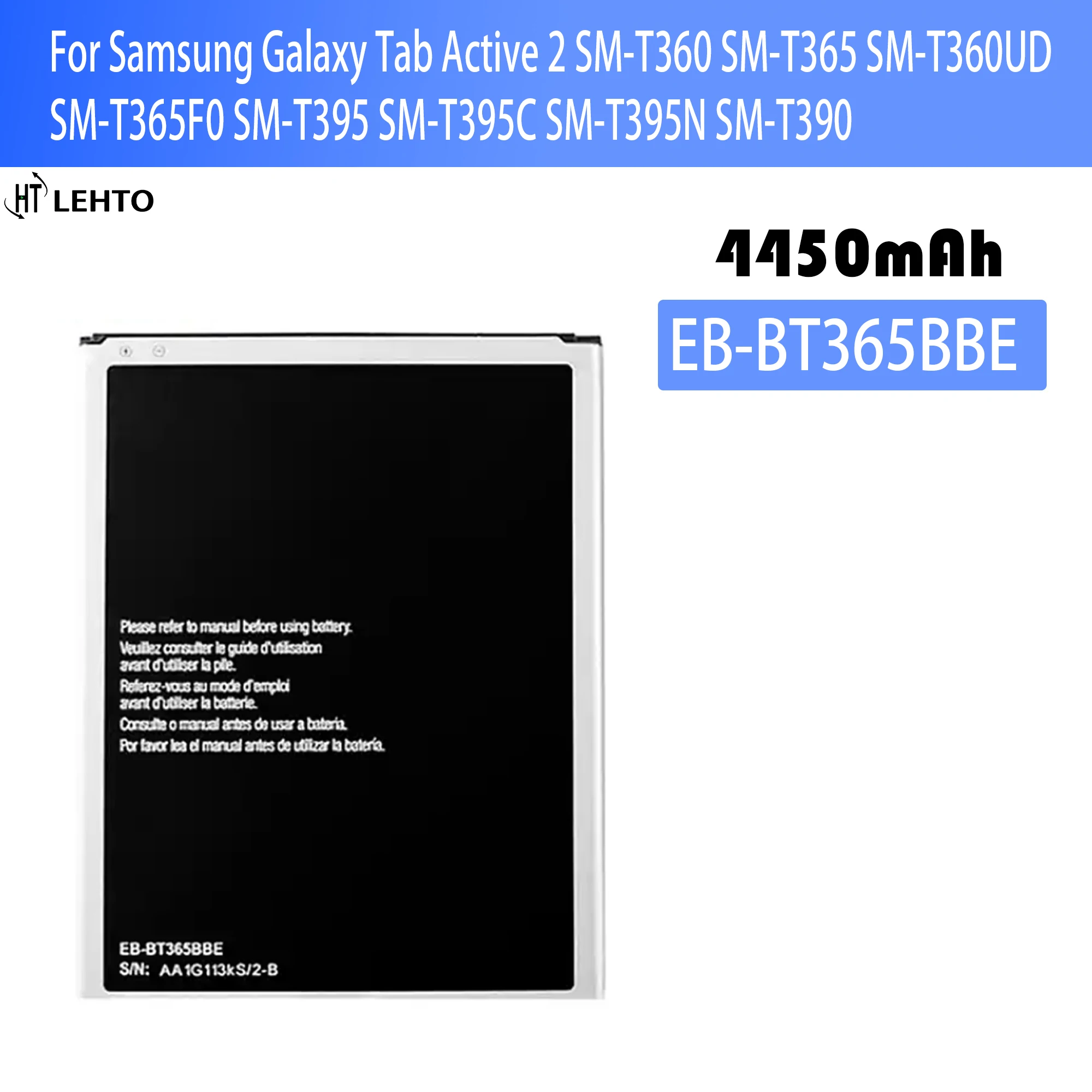 EB-BT365BBC Battery For Samsung Galaxy Tab Active 2 SM-T360 SM-T365 SM-T360UD SM-T365F0 SM-T395 SM-T395C SM-T395N SM-T390
EB-BT365BBC Battery For Samsung Galaxy Tab Active 2 SM-T360 SM-T365 SM-T360UD SM-T365F0 SM-T395 SM-T395C SM-T395N SM-T390