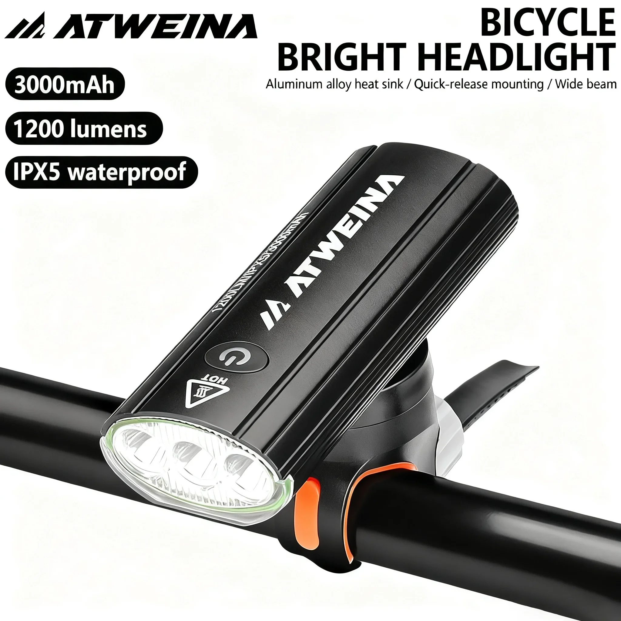 ATWEINA 1200 люмен велосипедная фара IPX5 водонепроницаемый USB-C 3000 мАч перезаряжаемый светильник с 9 режимами для шоссейного велосипеда MTB
ATWEINA 1200 люмен велосипедная фара IPX5 водонепроницаемый USB-C 3000 мАч перезаряжаемый светильник с 9 режимами для шоссейного велосипеда MTB