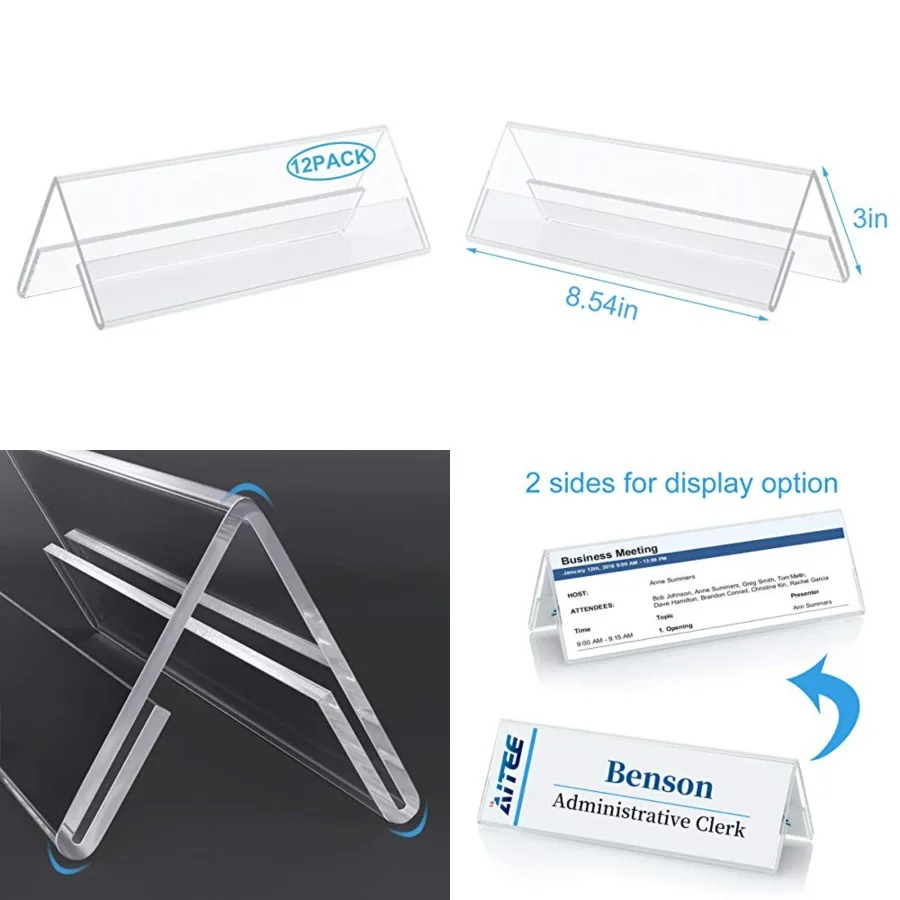 Acrylic 12 Pack Name Plates for Desks, 3x8.5 Clear Tent Name Plate Display for Office Conference, Reusable Name Tent Holder for
Acrylic 12 Pack Name Plates for Desks, 3x8.5 Clear Tent Name Plate Display for Office Conference, Reusable Name Tent Holder for