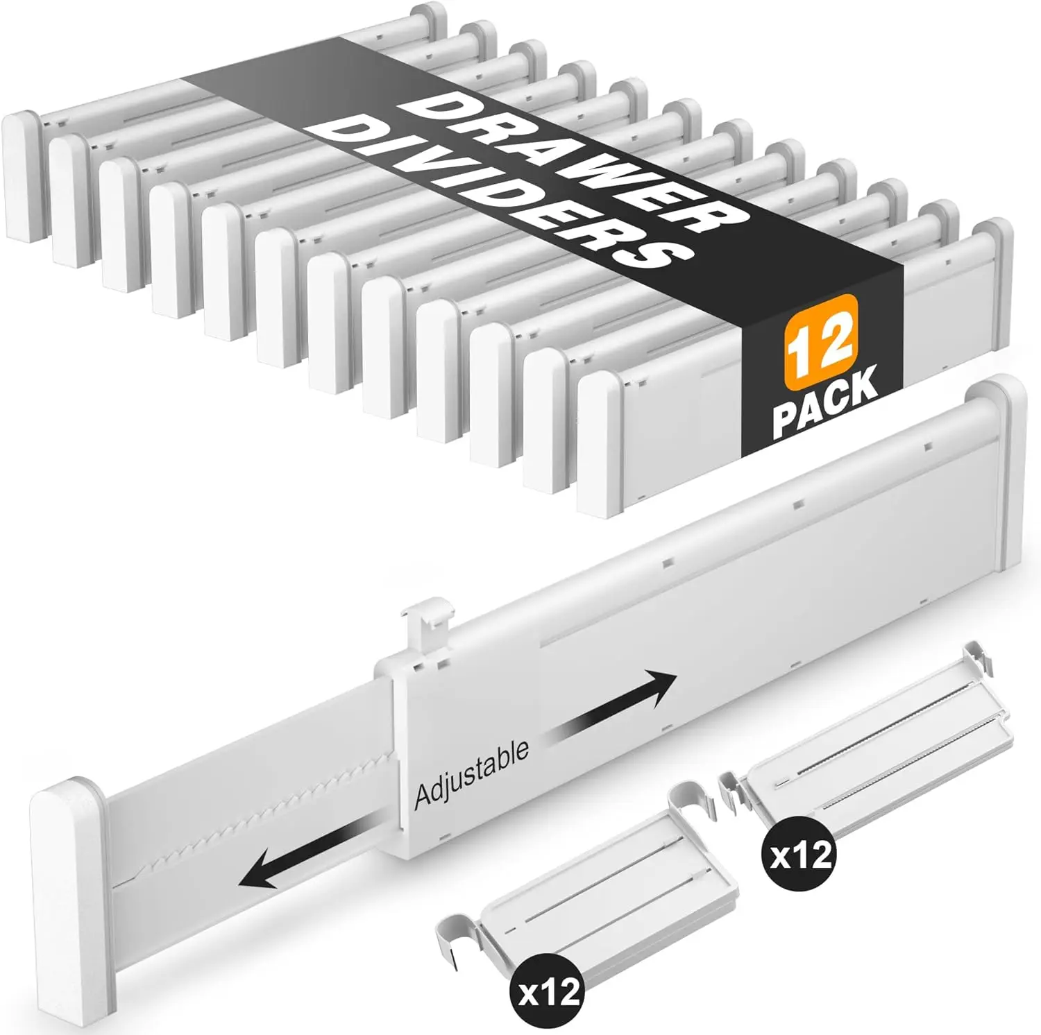 Expandable Drawer Dividers with Inserts - Adjustable Drawer Organizers Separators for Kitchen, Bedroom, Dresser, Office
Expandable Drawer Dividers with Inserts - Adjustable Drawer Organizers Separators for Kitchen, Bedroom, Dresser, Office