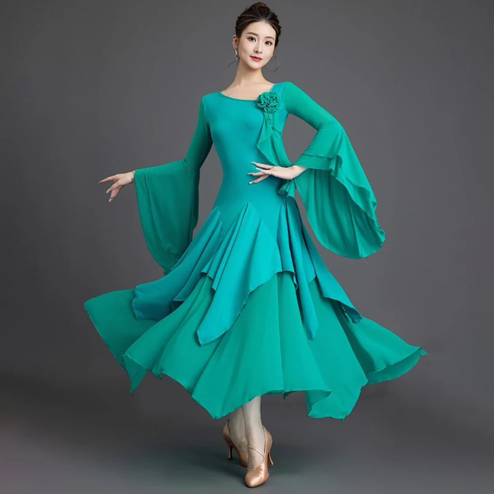 Oblique Neck Ballroom Wine Red New Competition Green Women's Purple Waltz Oblique Neck Soft Ruffled Stitching Dress
Oblique Neck Ballroom Wine Red New Competition Green Women's Purple Waltz Oblique Neck Soft Ruffled Stitching Dress