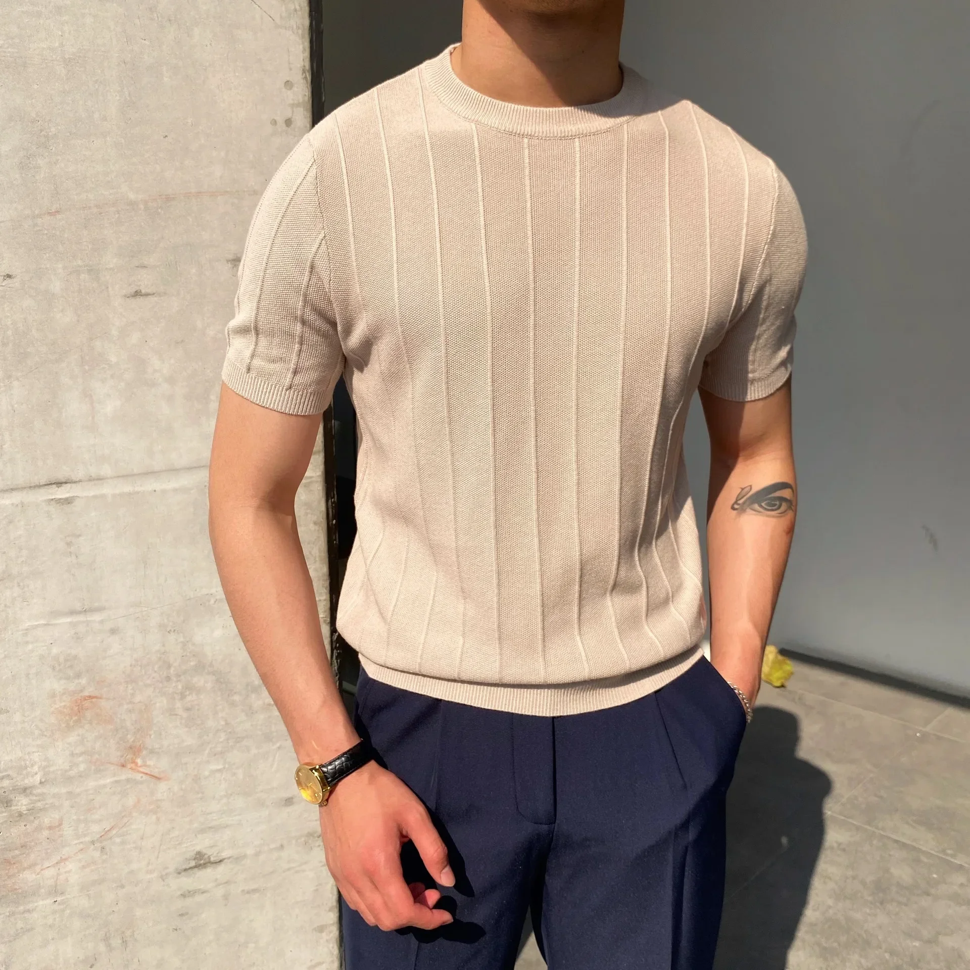 Pop Men's Light Luxury Knit T Shirt Men's New Summer Round Neck T Shirt Half Sleeve Men Short Sleeve Thin Version Of The Base Sh
Pop Men's Light Luxury Knit T Shirt Men's New Summer Round Neck T Shirt Half Sleeve Men Short Sleeve Thin Version Of The Base Sh