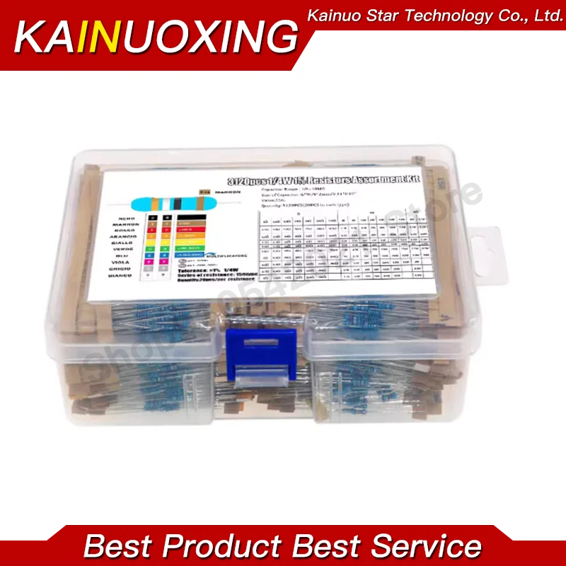 Набор металлопленочных резисторов 1/4W 1% (156 номиналов * 20 шт. = 3120 шт./коробка), 1R-10M Ом, в коробке
Набор металлопленочных резисторов 1/4W 1% (156 номиналов * 20 шт. = 3120 шт./коробка), 1R-10M Ом, в коробке