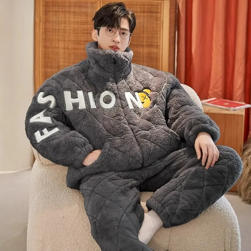 Winter Boys Extra Thick Cashmere Pajamas Three Layers of Extra Thick Cotton Warm Home Suit Set Men's Warm Pajamas High Collar
Winter Boys Extra Thick Cashmere Pajamas Three Layers of Extra Thick Cotton Warm Home Suit Set Men's Warm Pajamas High Collar