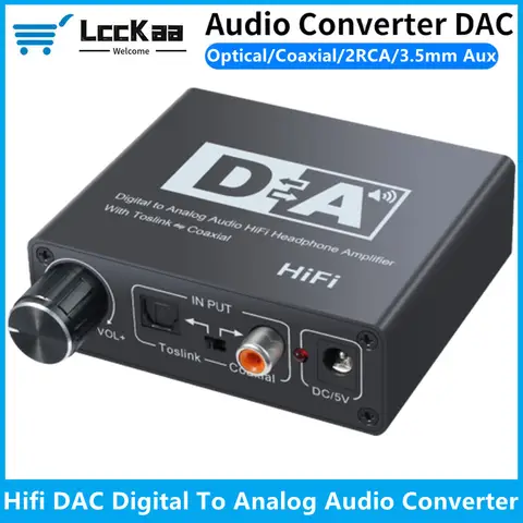 HIFI Digital To Analog Audio Converter Decoder 32-192KHz DAC Amp 3.5mm AUX 2RCA Amplifier Audio Toslink Optical Coaxial Output