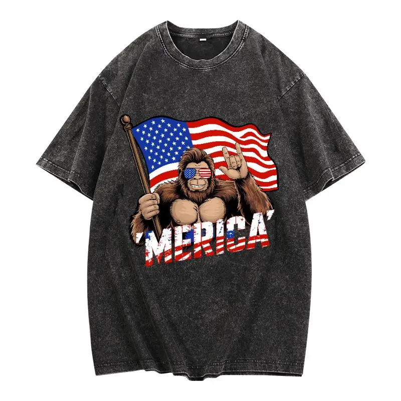 Funny Bigfoot T-shirt Men's Sasquatch Merica Graphic Tee USA Flag Print Retro Washed Streetwear Loose Tops
Funny Bigfoot T-shirt Men's Sasquatch Merica Graphic Tee USA Flag Print Retro Washed Streetwear Loose Tops