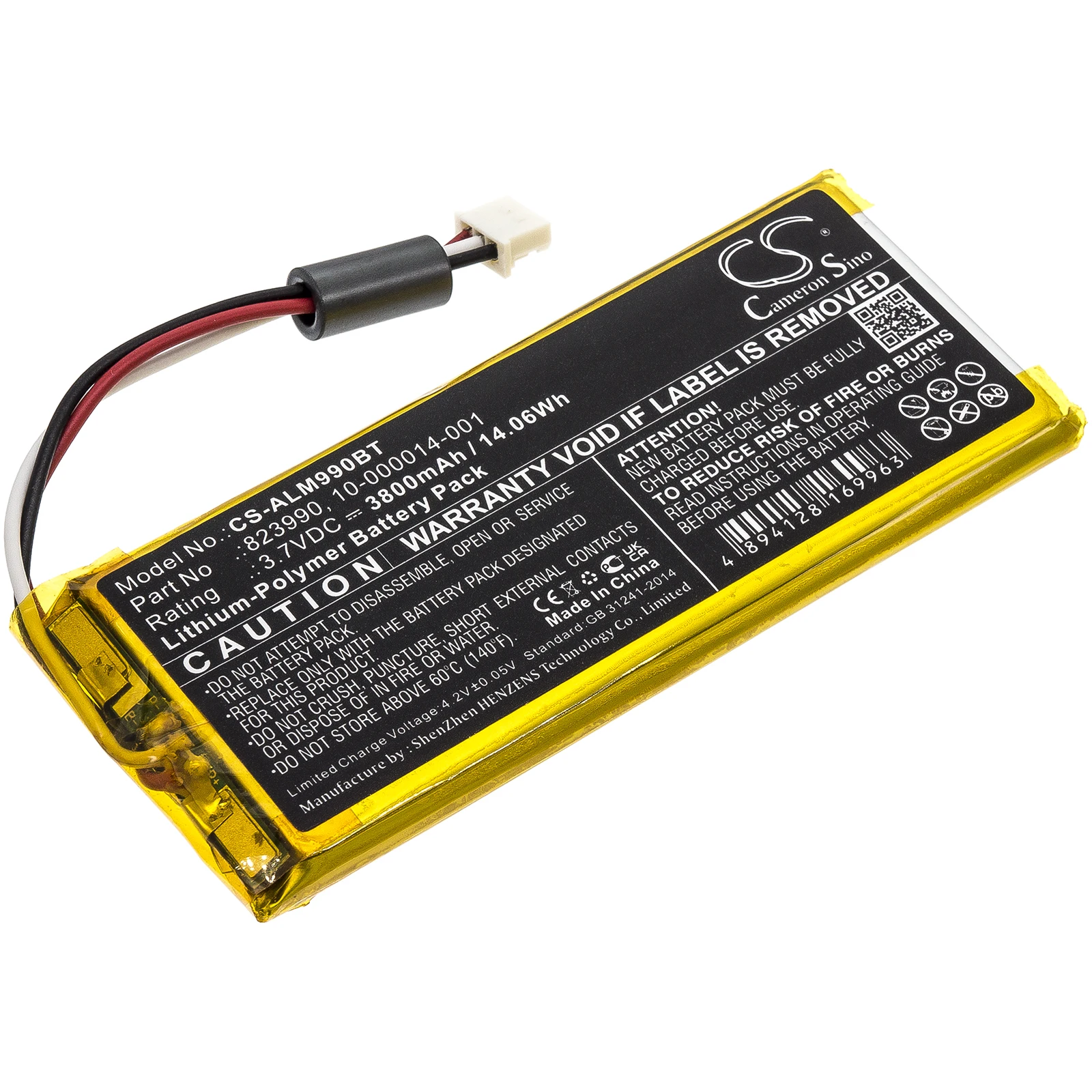Li-Polymer Alarm System Battery for 2GIG, 3.7V, 3800mAh, Compatible Models: GC3 Panel, GC3e Panel, SP1-GC3
Li-Polymer Alarm System Battery for 2GIG, 3.7V, 3800mAh, Compatible Models: GC3 Panel, GC3e Panel, SP1-GC3