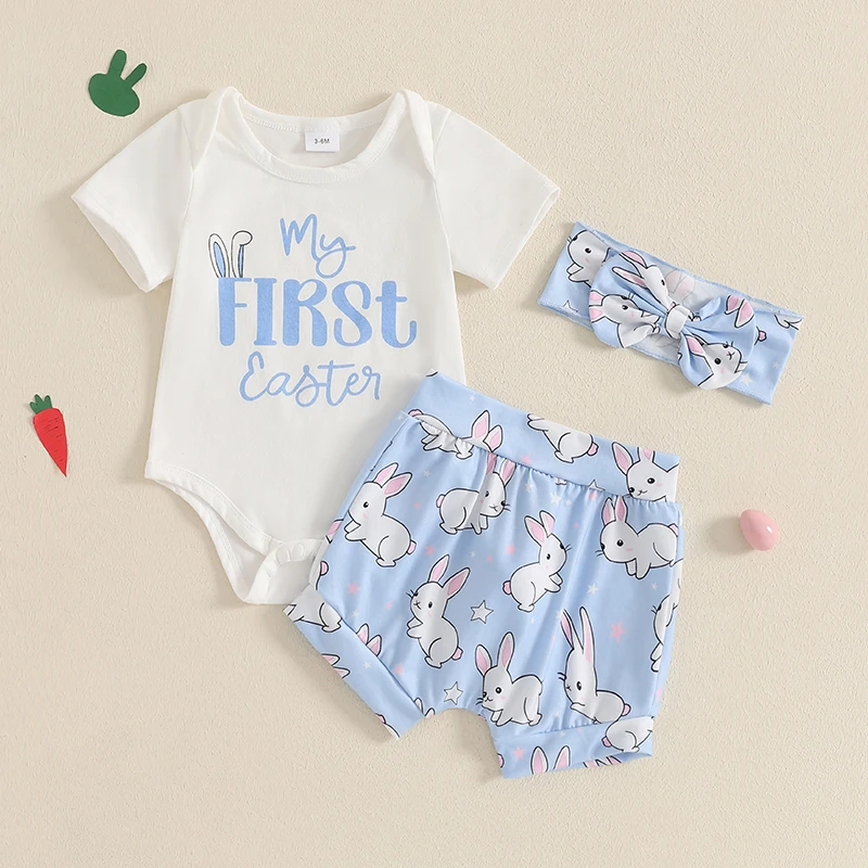 Infant Baby Girls Easter Shorts Sets Short Sleeve O Neck Letter Print Romper Carrot Bunny Print Shorts Headband Sets
Infant Baby Girls Easter Shorts Sets Short Sleeve O Neck Letter Print Romper Carrot Bunny Print Shorts Headband Sets