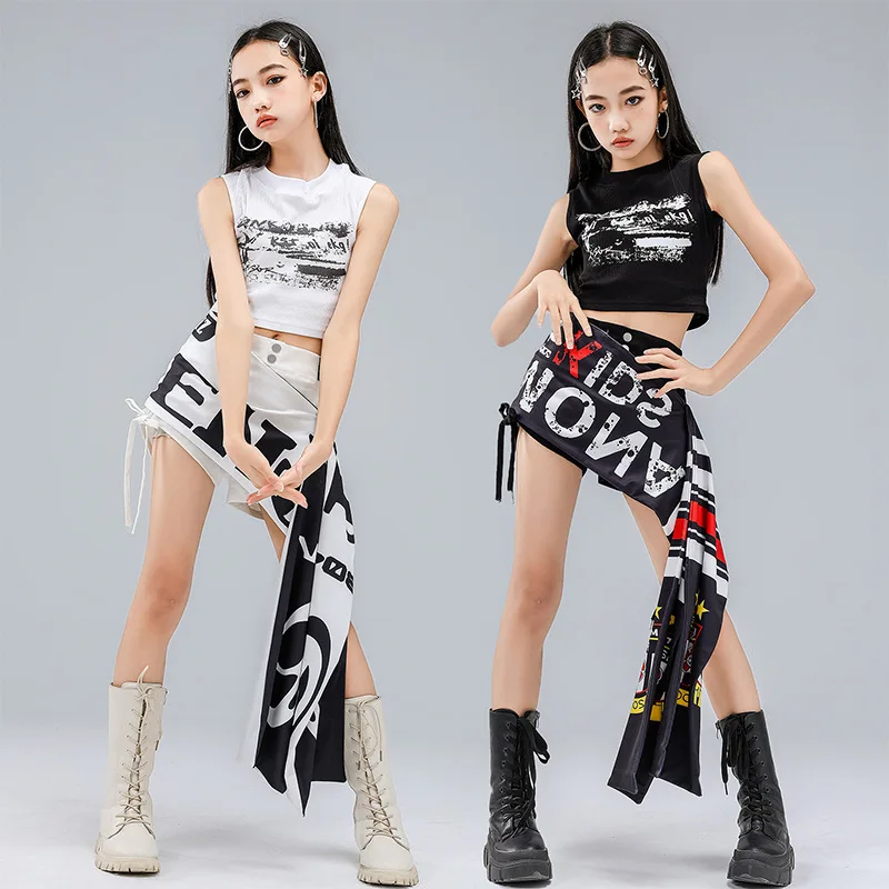 Kid Kpop Hip Hop Clothing White Black Print Crop Tank Top Belt Street Side Drawstring Shorts for Girl Jazz Dance Costume Clothes
Kid Kpop Hip Hop Clothing White Black Print Crop Tank Top Belt Street Side Drawstring Shorts for Girl Jazz Dance Costume Clothes