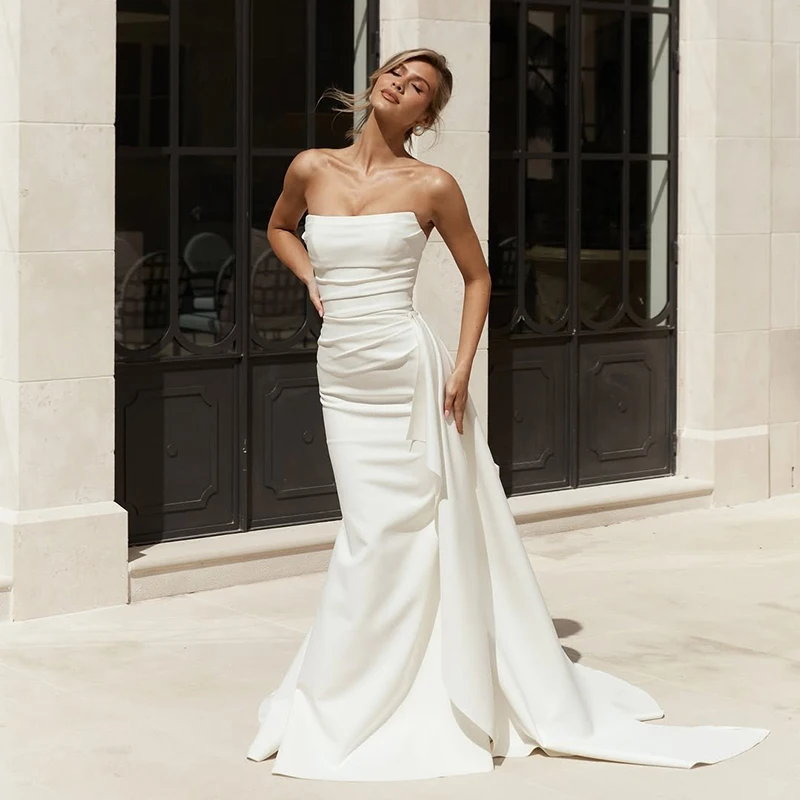 Eightree White Mermaid Wedding Dresses Strapless Floor Length Satin Long Bridal Dress Evening Wedding Ball Prom Gowns Customized
Eightree White Mermaid Wedding Dresses Strapless Floor Length Satin Long Bridal Dress Evening Wedding Ball Prom Gowns Customized