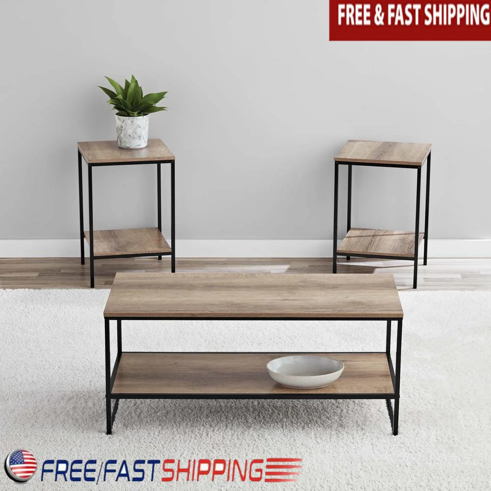 Набор журнальных и торцевых столиков в деревенском стиле с прочным металлическим каркасом и нижними полками для хранения в гостиной
Набор журнальных и торцевых столиков в деревенском стиле с прочным металлическим каркасом и нижними полками для хранения в гостиной