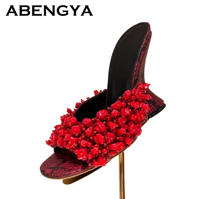 2025 Summer Red String Bead Wedge Heels Slippers Women Peep Toe Snake Pattern High Heels Mules Sexy Party Slides Shoes Female
2025 Summer Red String Bead Wedge Heels Slippers Women Peep Toe Snake Pattern High Heels Mules Sexy Party Slides Shoes Female