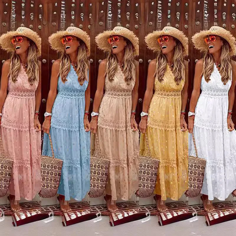 Summer New Women's Wish Sexy Deep V Sleeveless Chiffon Dress Spliced Mid length Dress
Summer New Women's Wish Sexy Deep V Sleeveless Chiffon Dress Spliced Mid length Dress