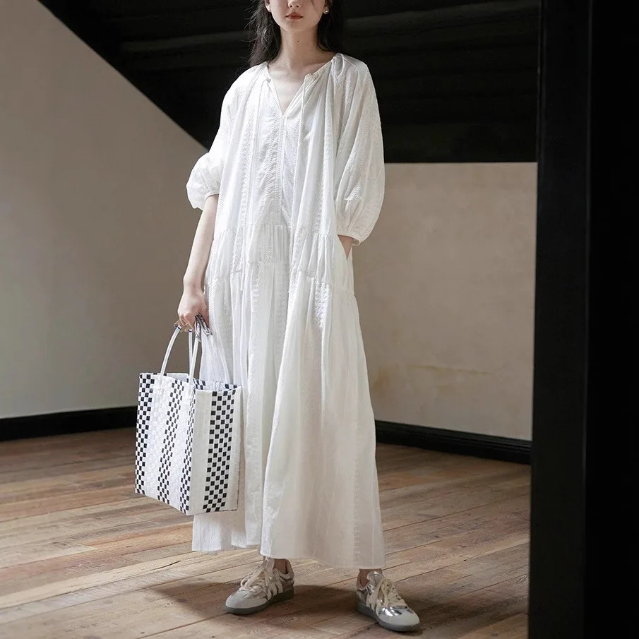 Women's Dress 2025 Summer Romantic French Holiday Style Lace up Long Dress Women's Loose Dress
Women's Dress 2025 Summer Romantic French Holiday Style Lace up Long Dress Women's Loose Dress