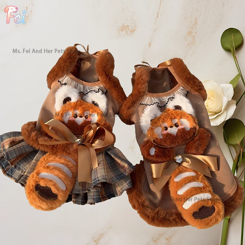 Plush Dog Dress with Adorable Lesser Panda Simulation Design, Cozy Fall Vest for Small & Medium Dogs, Handmade Plaid Pet Outfit 
Plush Dog Dress with Adorable Lesser Panda Simulation Design, Cozy Fall Vest for Small & Medium Dogs, Handmade Plaid Pet Outfit