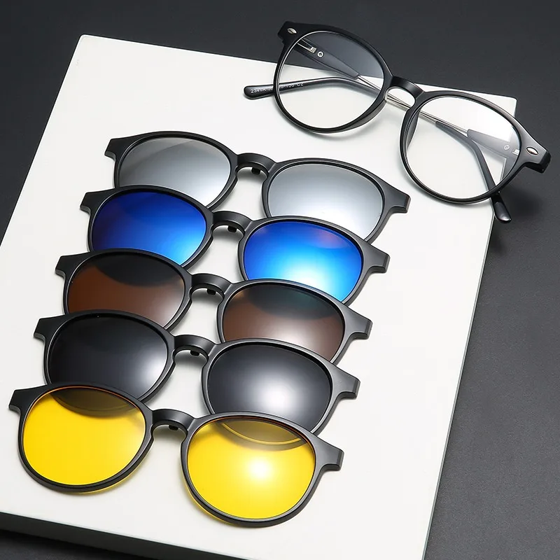 6 In 1 Spectacle Frame Men Women With 5 PCS Clip On Polarized Sunglasses Magnetic Glasses Male Computer Optical 2341
6 In 1 Spectacle Frame Men Women With 5 PCS Clip On Polarized Sunglasses Magnetic Glasses Male Computer Optical 2341